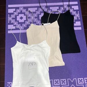Zara Fitted Camisole Top White and Cream Sleeveless